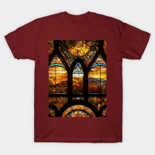 Stained Glass Window Of Autumn Scenery T-Shirt